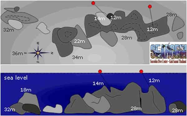 Chumpon Pinnacle Dive Site Map